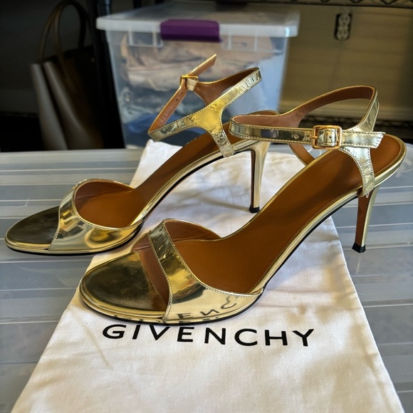 Givenchy Shoes - Givenchy Gold Foil Heeled Sandals Strappy 40